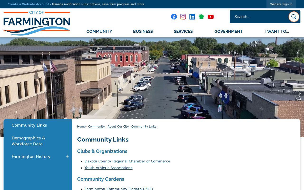 Farmington neighbors Community Links civic resource page