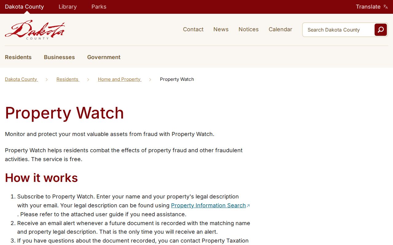 Farmington previous residents Dakota Property Watch legal-description alert information