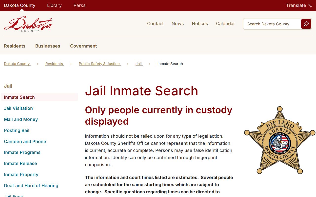 Farmington resident lookup Dakota County jail roster search